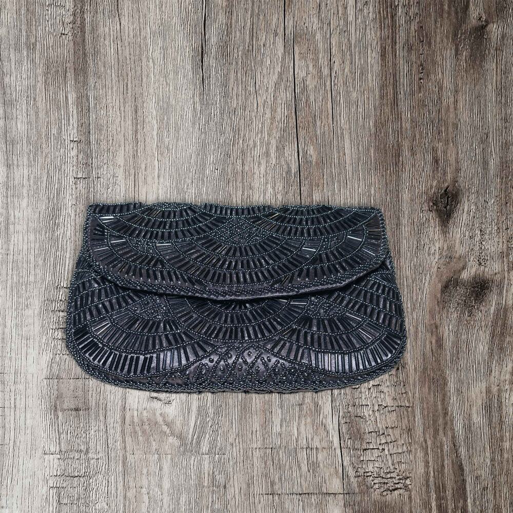 Vintage gray beaded clutch new in box